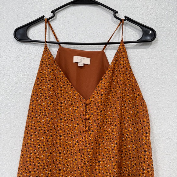 LOFT Outlet Petite‎ Brown Ditsy Floral Print Camisole Top Buttons - Picture 3 of 8